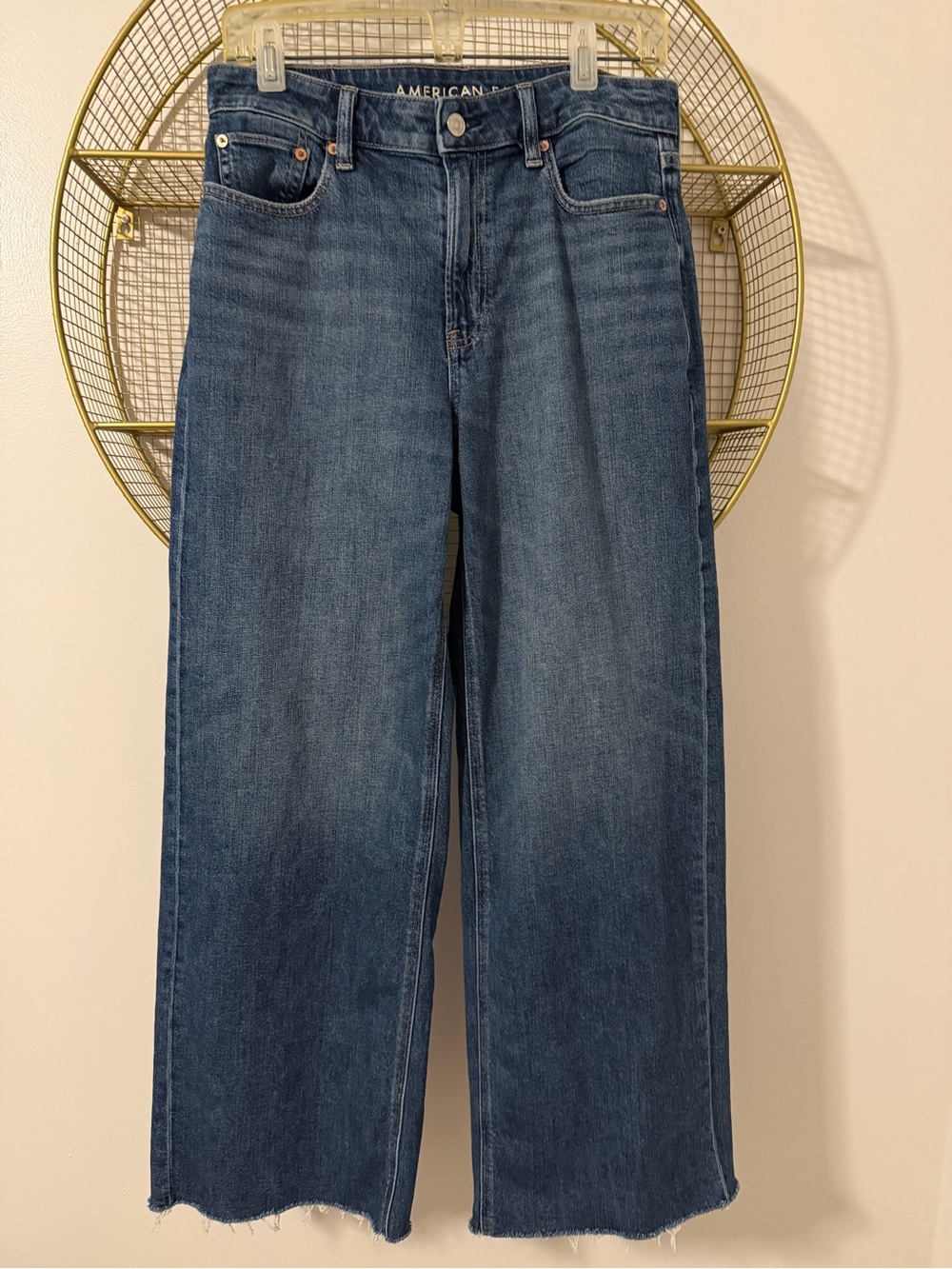 American Eagle Dreamy Drape Super High Waisted Baggy Wide Leg Jeans Dark Indigo